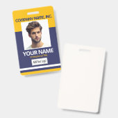 従業員/学校フォトバッジ – YW-金ゴールド&ネイビーブルー バッジ (表裏)