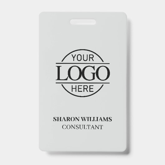 従業員IDが明るいグレーでビジネスカスタムロゴ付き バッジ (正面)