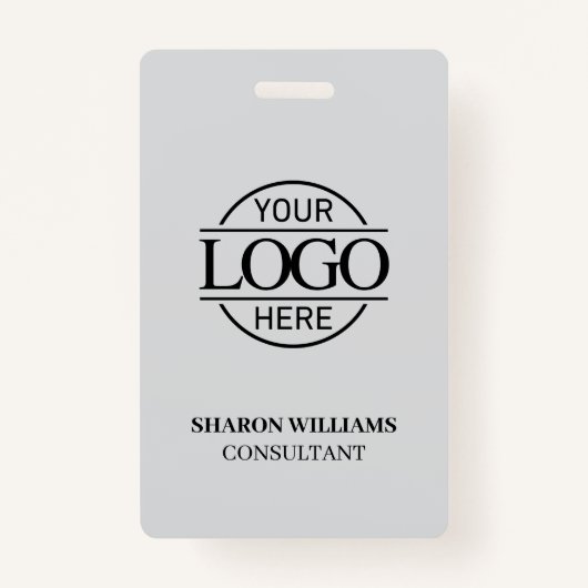 従業員IDが明るいグレーでビジネスカスタムロゴ付き バッジ (正面)