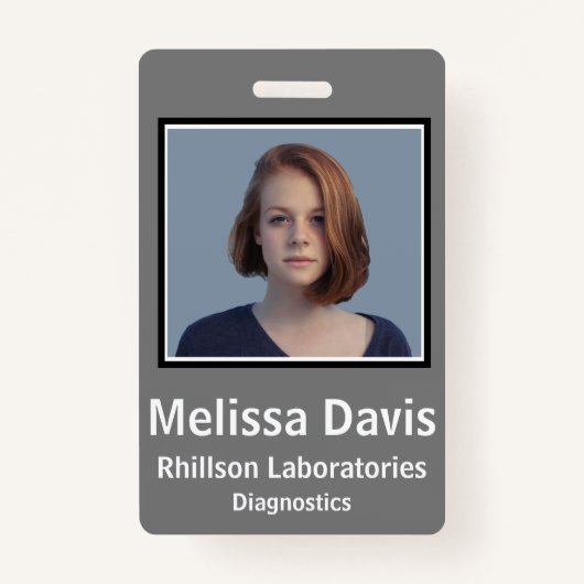 従業員IDバッジスチールグレー垂直デザイン バッジ (正面)