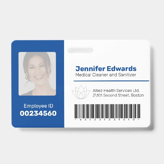 従業員IDバーコードの暗い青 バッジ (Front)