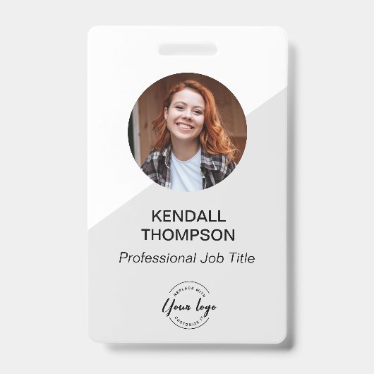 従業員IDミニマリスト灰色カスタムのロゴQRコード バッジ (正面)