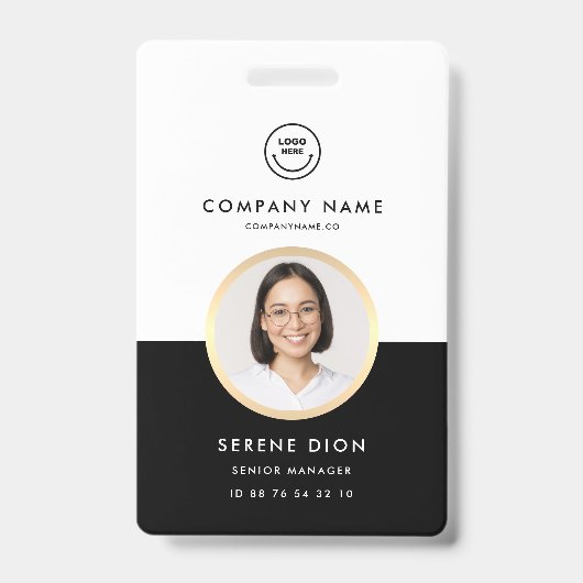 従業員ID会社ID写真ID金ゴールドサークル黒 バッジ (正面)