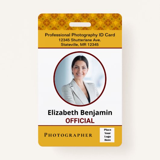 従業員ID写真名カスタムバーコード バッジ (正面)