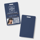 従業員ID写真QRコードカスタムID印刷青 バッジ (正面＆裏面)