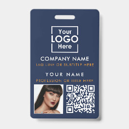 従業員ID写真QRコードカスタムID印刷青 バッジ