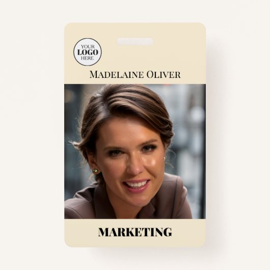 従業員ID写真QRコードクリームロゴバッジ バッジ (正面)