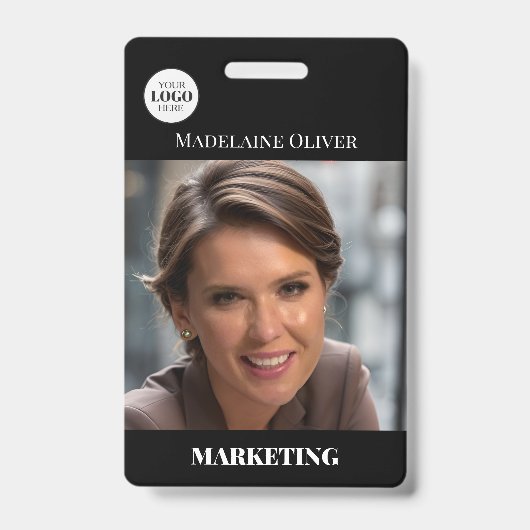 従業員ID写真QRコードブラックロゴバッジ バッジ (Front)