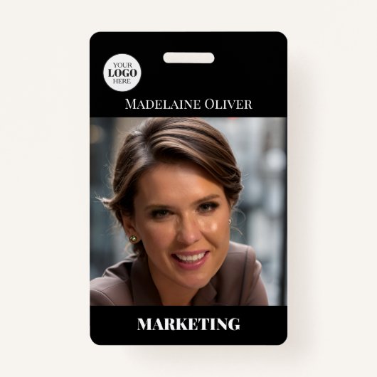 従業員ID写真QRコードブラックロゴバッジ バッジ (正面)