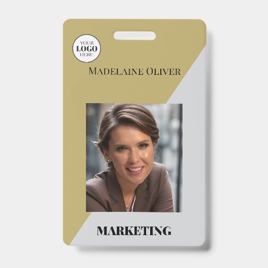 従業員ID写真QRコード金ゴールド色ロゴバッジ バッジ (正面)