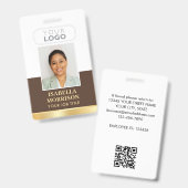 従業員ID名会社ロゴブラウン金ゴールド事業 バッジ (正面＆裏面)