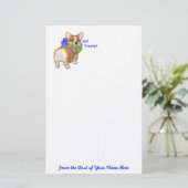 "得られた御馳走か"。 コーギーの文房具 便箋 (スタンド正面)