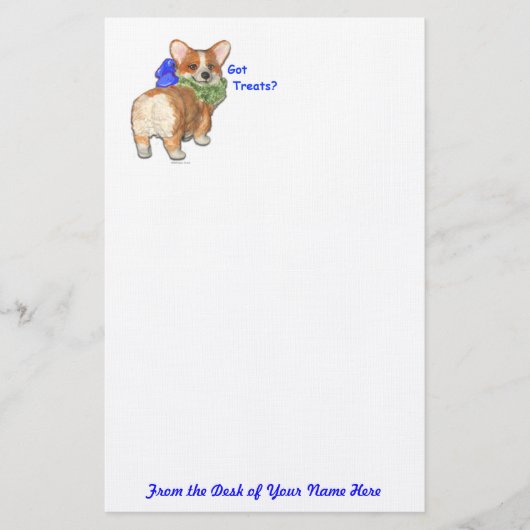 "得られた御馳走か"。 コーギーの文房具 便箋 (正面)