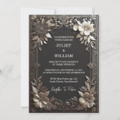 得ヴィンテージレースフローラゴールドフォイルエンボス結婚ズ 招待状 (正面)