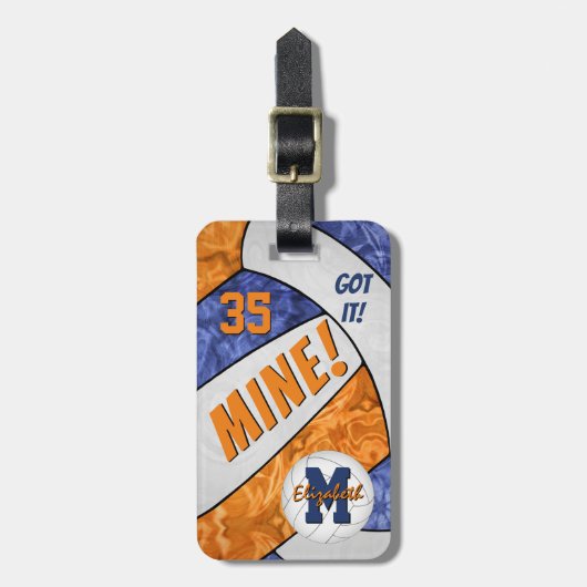 得女子バレーボール青オレンジチームカラー ラゲッジタグ (正面縦)