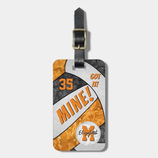 得女子バレーボール黒オレンジチームカラー ラゲッジタグ (正面縦)