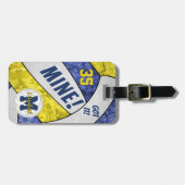 得!ガールズブルー金ゴールドバレーボールチームのギフト ラゲッジタグ (正面横)