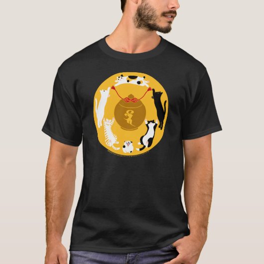 御守六猫 Tシャツ ダークカラー (正面)