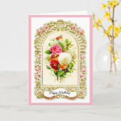 復元されたピンクのヴィンテージスタイル誕生日カード カード (黄色い花)