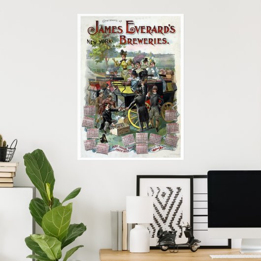 復元されたヴィンテージニューヨーク醸造所カレンダー ポスター (ホームオフィス)