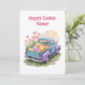 復古ターコイズ＆パープルのイースターたまごのトラック 招待状 (スタンド正面)