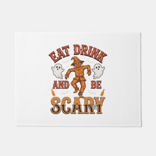 復古ハロウィンTシャツデザイン 食べて飲んでハロウィンを楽しもう ドアマット