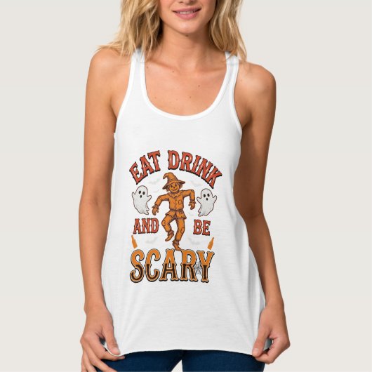 復古ハロウィンTシャツデザイン 食べて飲んで怖がらせろ タンクトップ (正面)