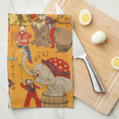 復古日本サーカスポスター浮世絵アート キッチンタオル (四つ折り)