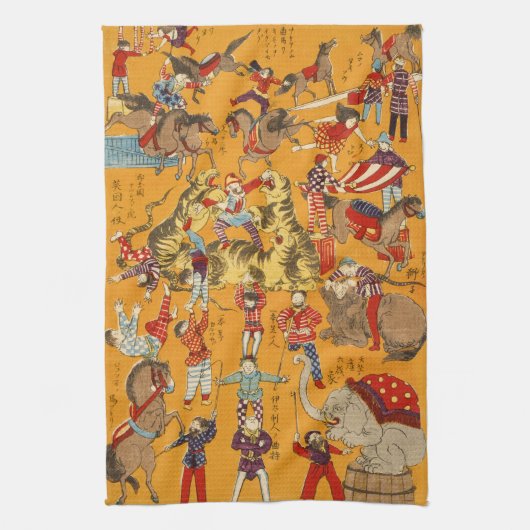 復古日本サーカスポスター浮世絵アート キッチンタオル (縦)