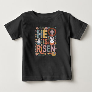 復活したイエス・キリスト 花柄 かわいい イースター うさぎ ベビーTシャツ