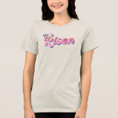 復活したイエス・クロス・ピンクの花の文字イースター トライブレンドＴシャツ (正面)