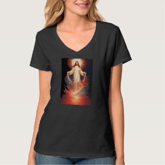 復活したキリストのキリスト教女性VネックTシャツ Tシャツ