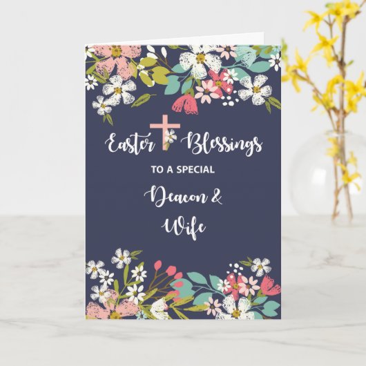 復活したキリストのディーコンと妻のイースター恵み カード (黄色い花)