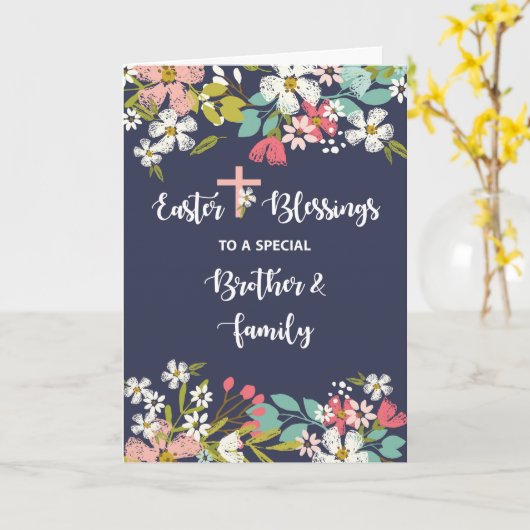 復活したキリストの兄弟家族の復活祭恵み カード (黄色い花)