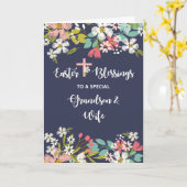 復活したキリストの孫と妻のイースター恵み カード (黄色い花)