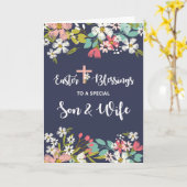 復活したキリストの息子と妻のイースター恵み カード (黄色い花)