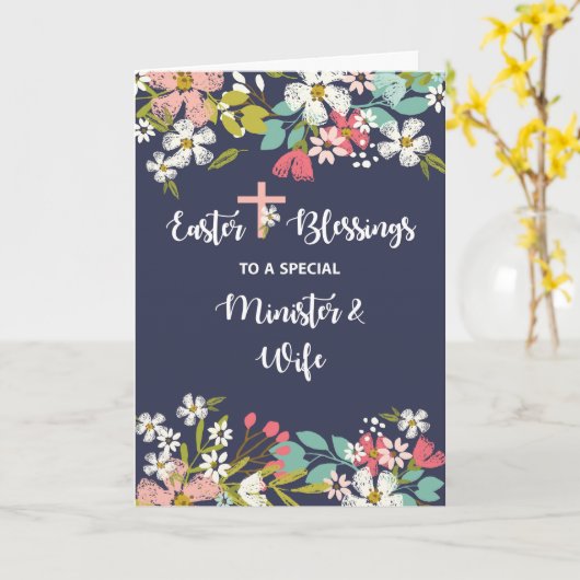 復活したキリストの牧師と妻のイースター恵み カード (黄色い花)