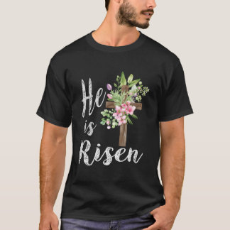 復活したキリストの花の十字架 ハッピーイースター 2023 Tシャツ