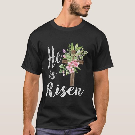 復活したキリストの花の十字架 ハッピーイースター 2023 Tシャツ (正面)