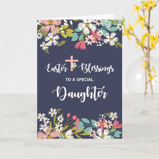 復活したキリストの花の娘のイースター恵み カード (黄色い花)