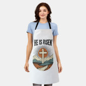 復活した十字架日の出キリスト教イースターTシャツD エプロン (着用した状態)