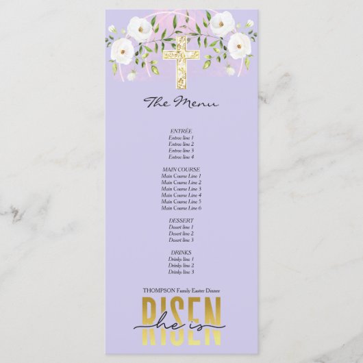 復活した宗教的クリスチャン引用文ラベンダーイースター メニュー (正面)