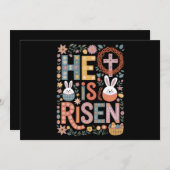 復活のイエス フローラル キュート イースター バニー ウサギ 招待状 (正面/裏面)