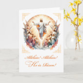 復活の主よ、輝く復活のイースター天使たちと カード (黄色い花)