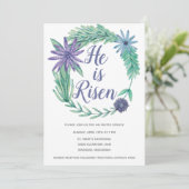 復活の喜び イースター 教会 パープル フラワーリース 招待状 (スタンド正面)
