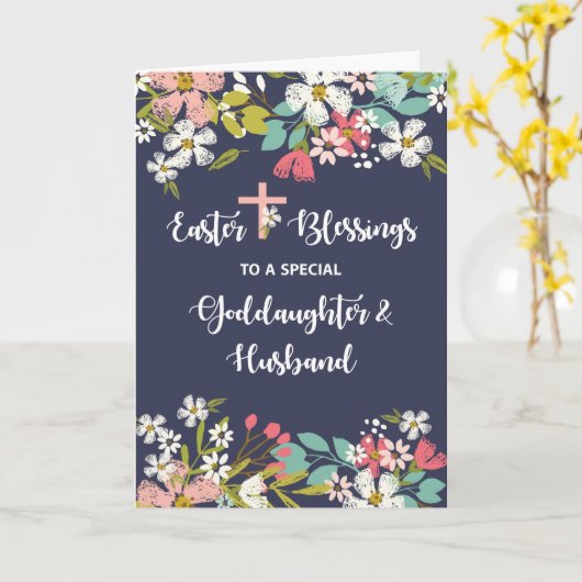 復活の女神と夫のイースター恵み カード (黄色い花)