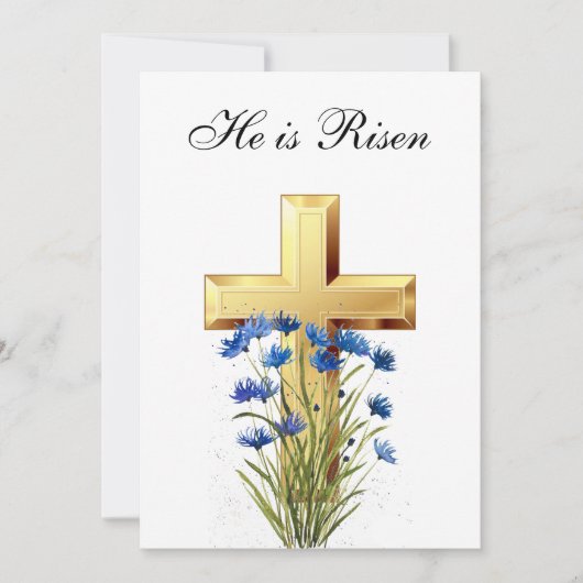 復活の水彩画イースターコーンフラワー 招待状 (正面)