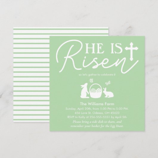 復活の知らせ パステルグリーンのイースター招待状 招待状 (正面/裏面)