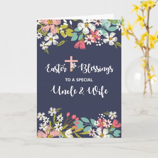 復活キリストの叔父と妻のイースター恵み カード (黄色い花)