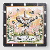 復活クロスリリー復活祭 スクエア壁時計 (正面)